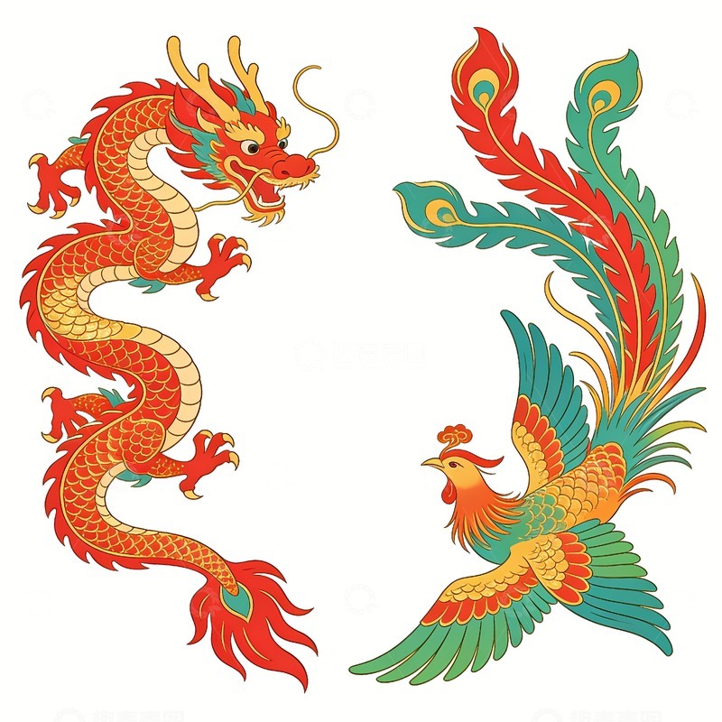 高清大图下载【趣麦麦图】彩色龙凤呈祥95