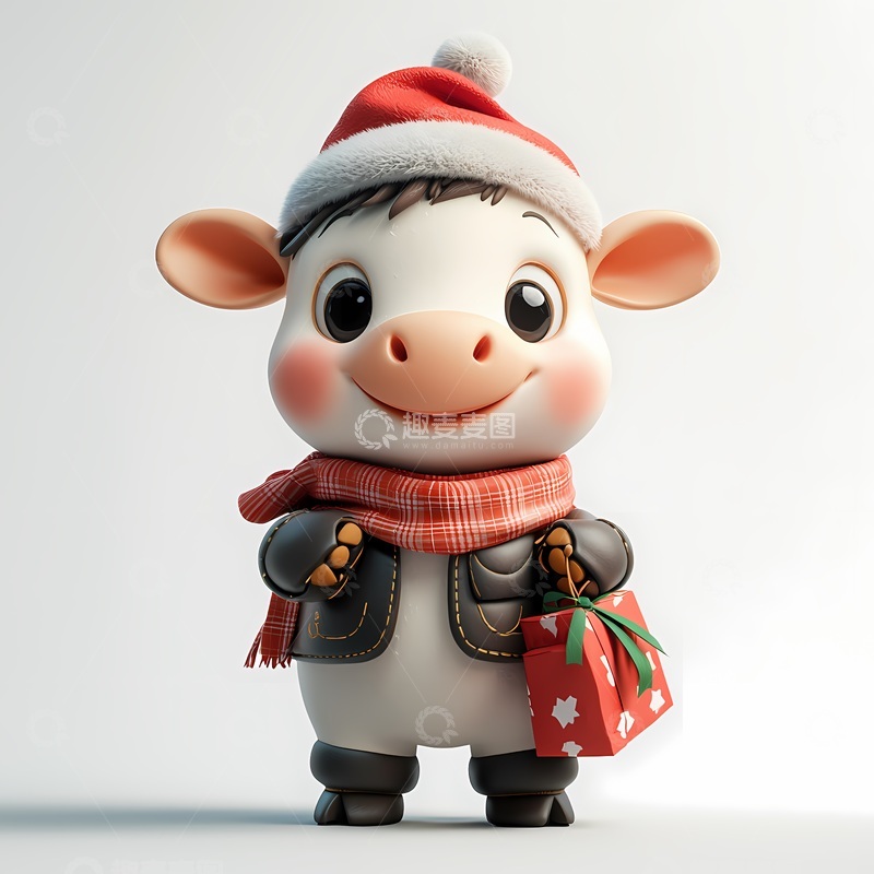高清大图下载【趣麦麦图】可爱卡通牛圣诞装扮3D模型