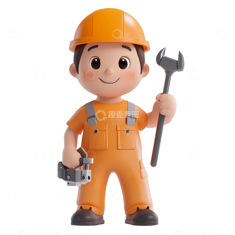 高清大图下载【趣麦麦图】卡通建筑工人形象设计素材橙色