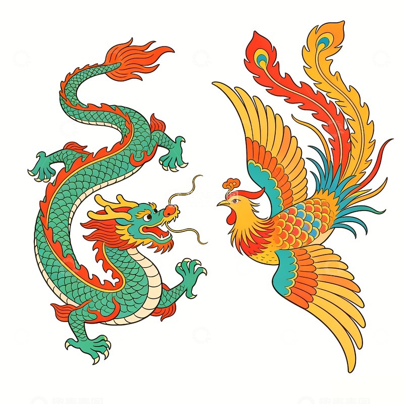 高清大图下载【趣麦麦图】彩色龙凤呈祥92