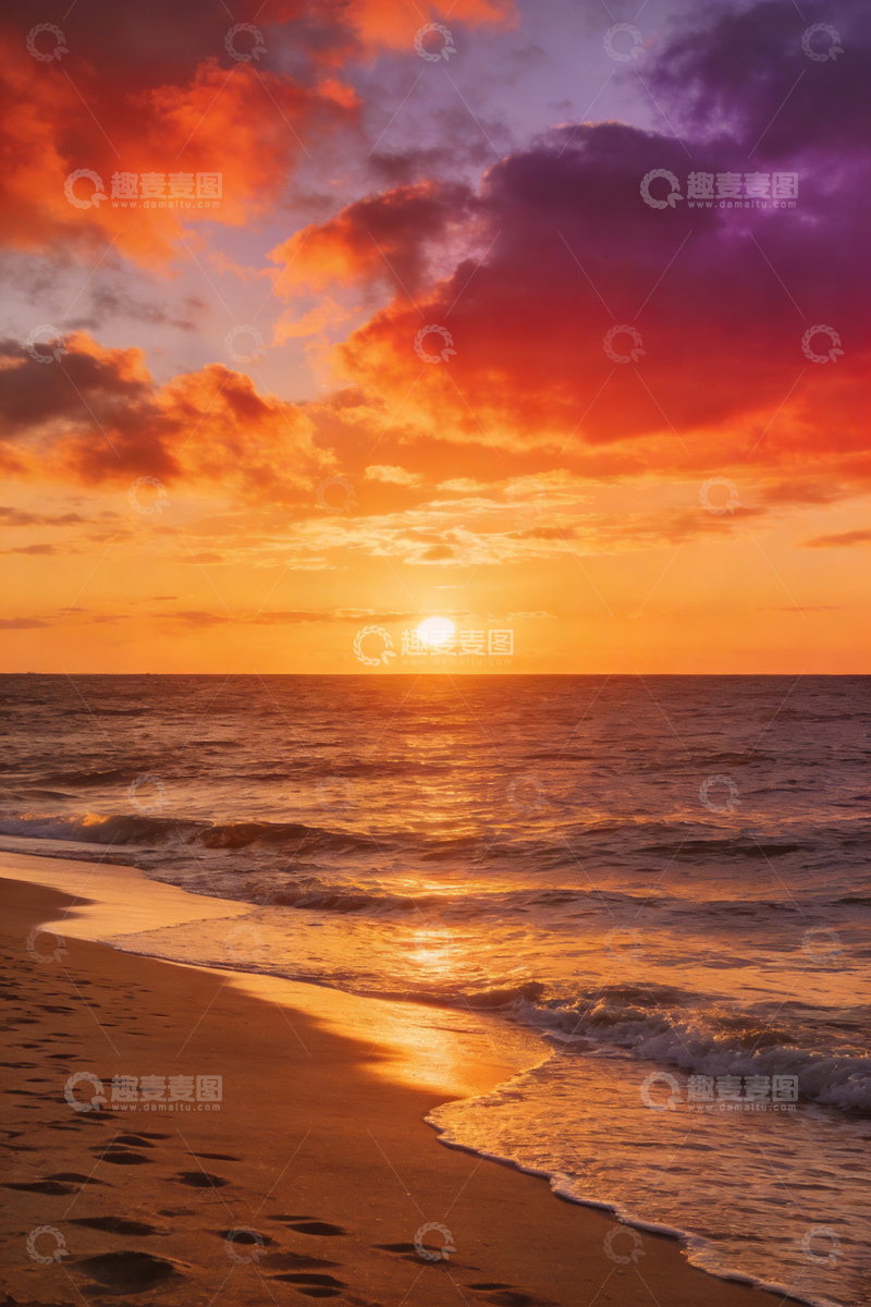 高清大图下载【趣麦麦图】夕阳海景壮丽风光