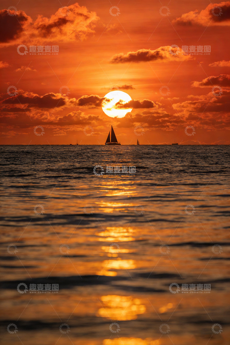 高清大图下载【趣麦麦图】夕阳帆船海景风光摄影