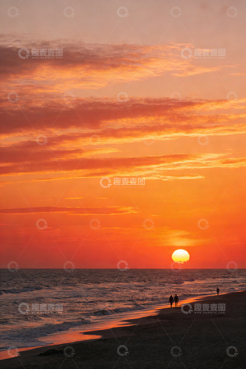高清大图下载【趣麦麦图】夕阳海滩剪影风光摄影
