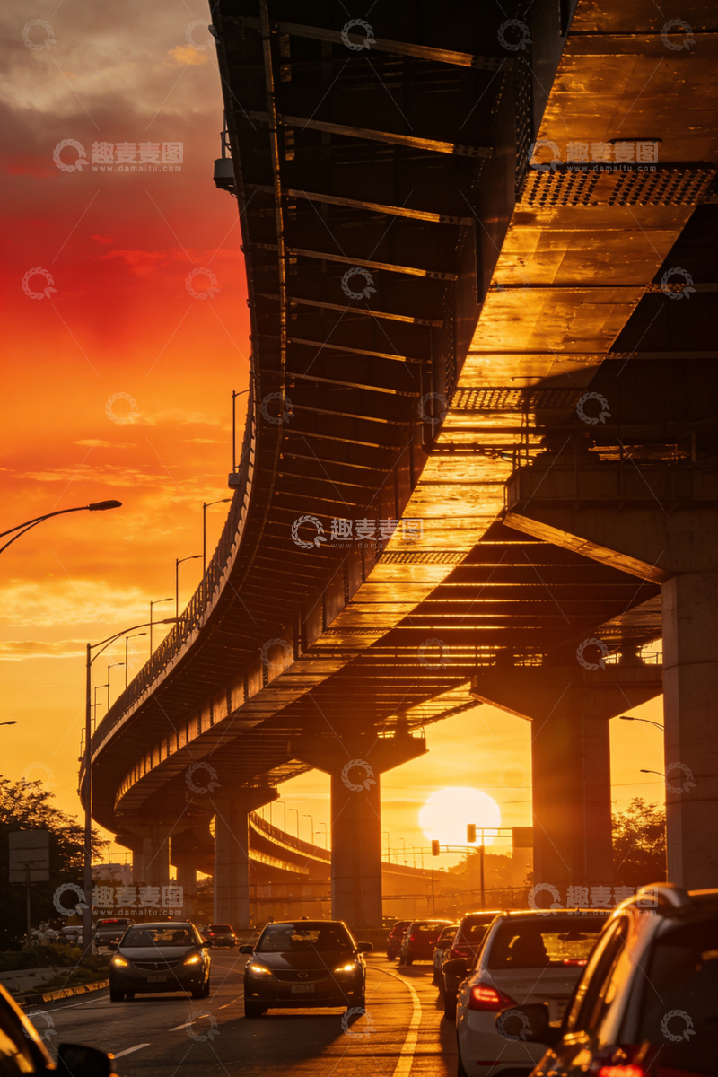 高清大图下载【趣麦麦图】-高架桥日落街景