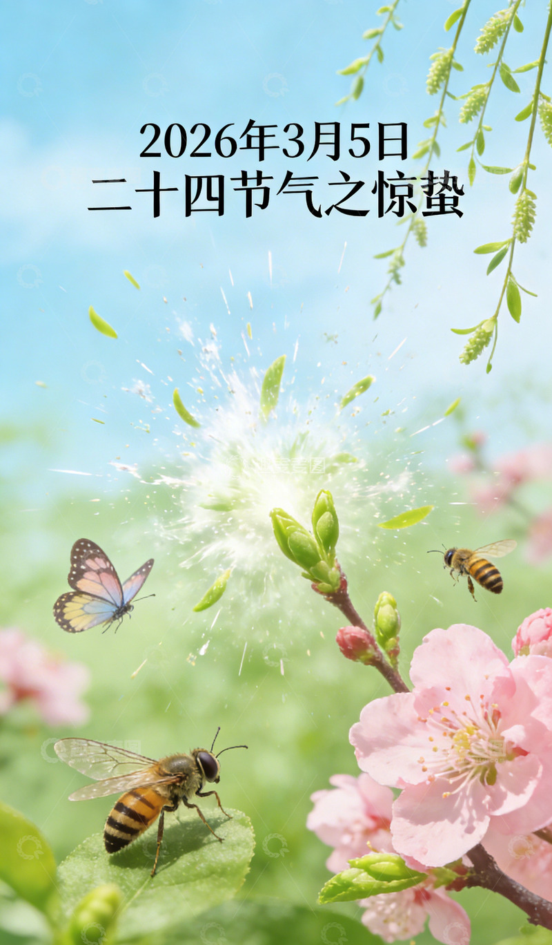 高清大图下载【趣麦麦图】春光惊蛰花盛开蝶舞蜜蜂来