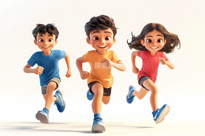 高清大图下载【趣麦麦图】卡通跑步儿童运动插画