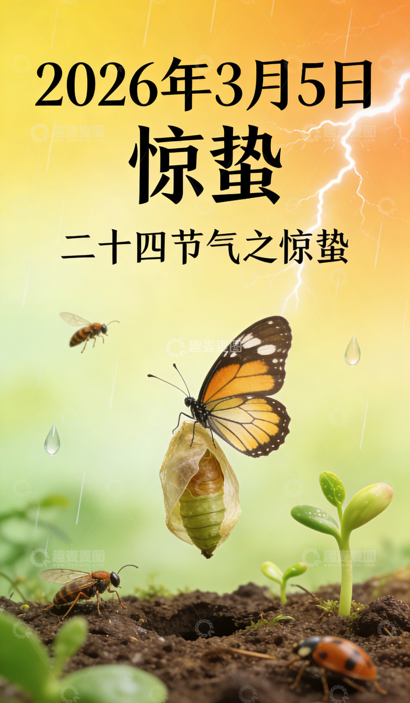 高清大图下载【趣麦麦图】惊蛰节气海报自然生态