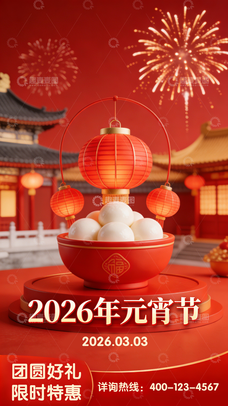 源文件下载【趣麦麦图】喜庆元宵节营销汤圆海报设计