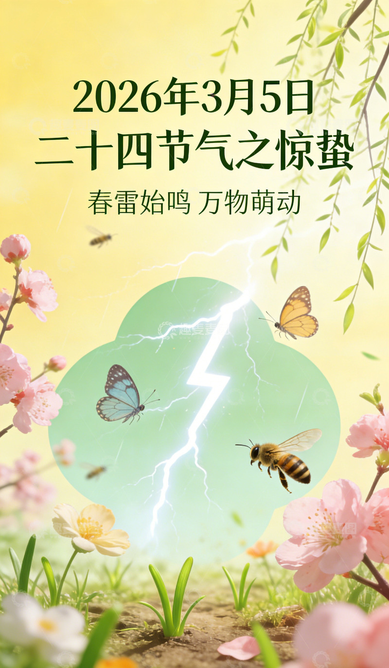 高清大图下载【趣麦麦图】惊蛰节气春天海报设计素材
