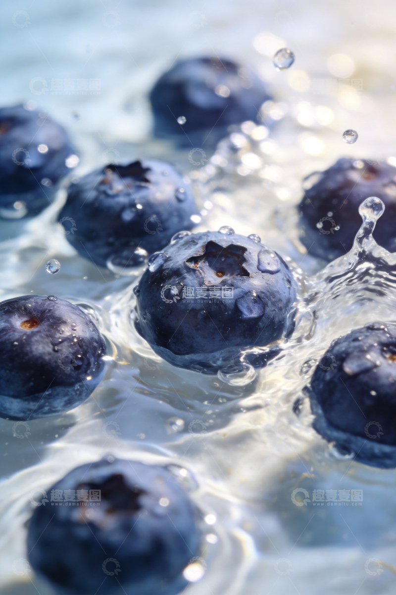 高清大图下载【趣麦麦图】蓝莓入水瞬间摄影