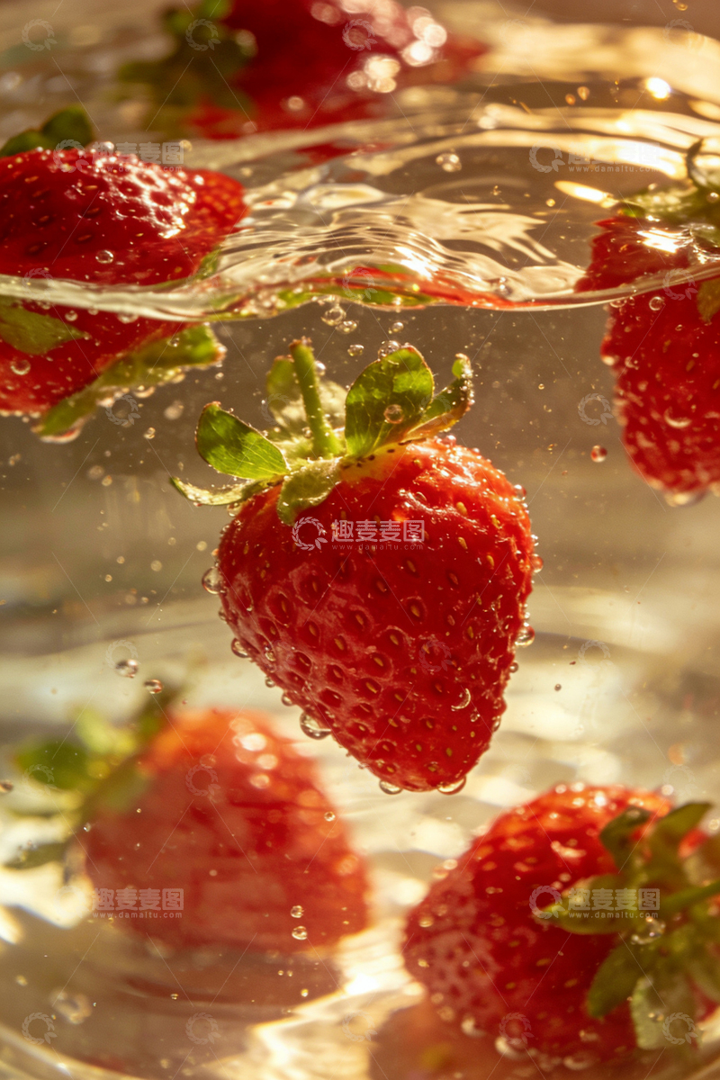 高清大图下载【趣麦麦图】草莓入水瞬间摄影