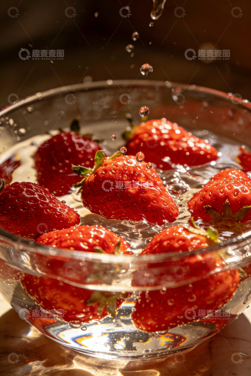 高清大图下载【趣麦麦图】晶莹草莓水滴摄影