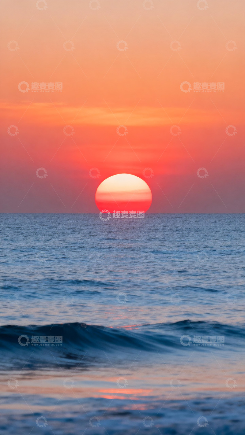 高清大图下载【趣麦麦图】海面上的红色落日3