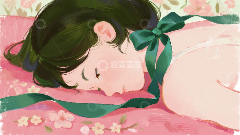 高清大图下载【趣麦麦图】粉色主题俯睡的女孩2