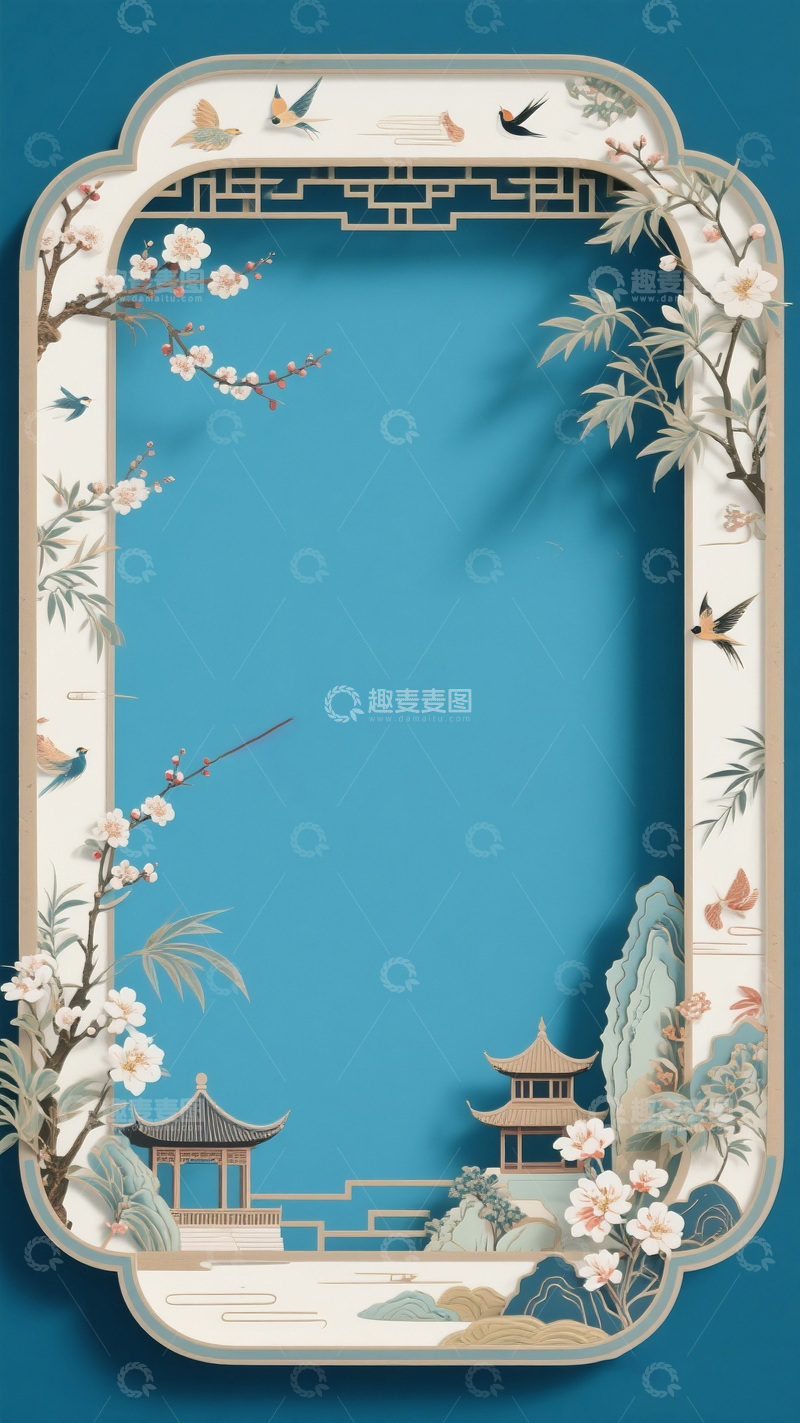 高清大图下载【趣麦麦图】中国风古典园林装饰画框设计