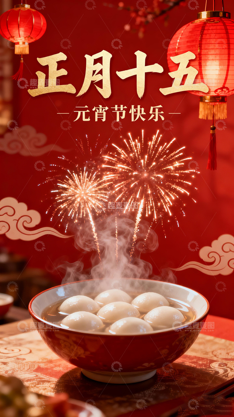 高清大图下载【趣麦麦图】元宵节汤圆喜庆海报设计素材