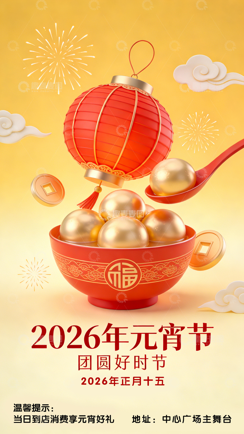 源文件下载【趣麦麦图】2026年元宵节海报设计