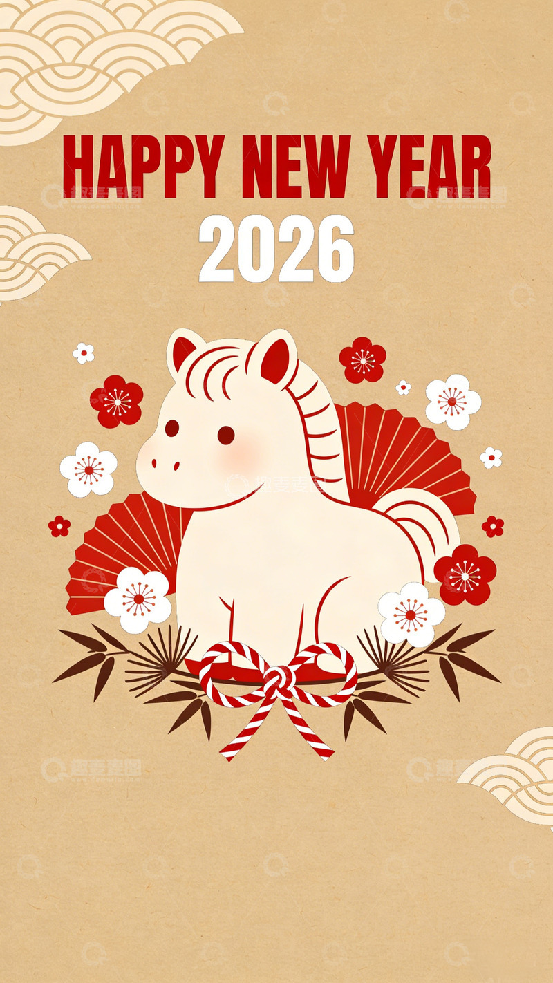 高清大图下载【趣麦麦图】2026年新年生肖马祝福海报