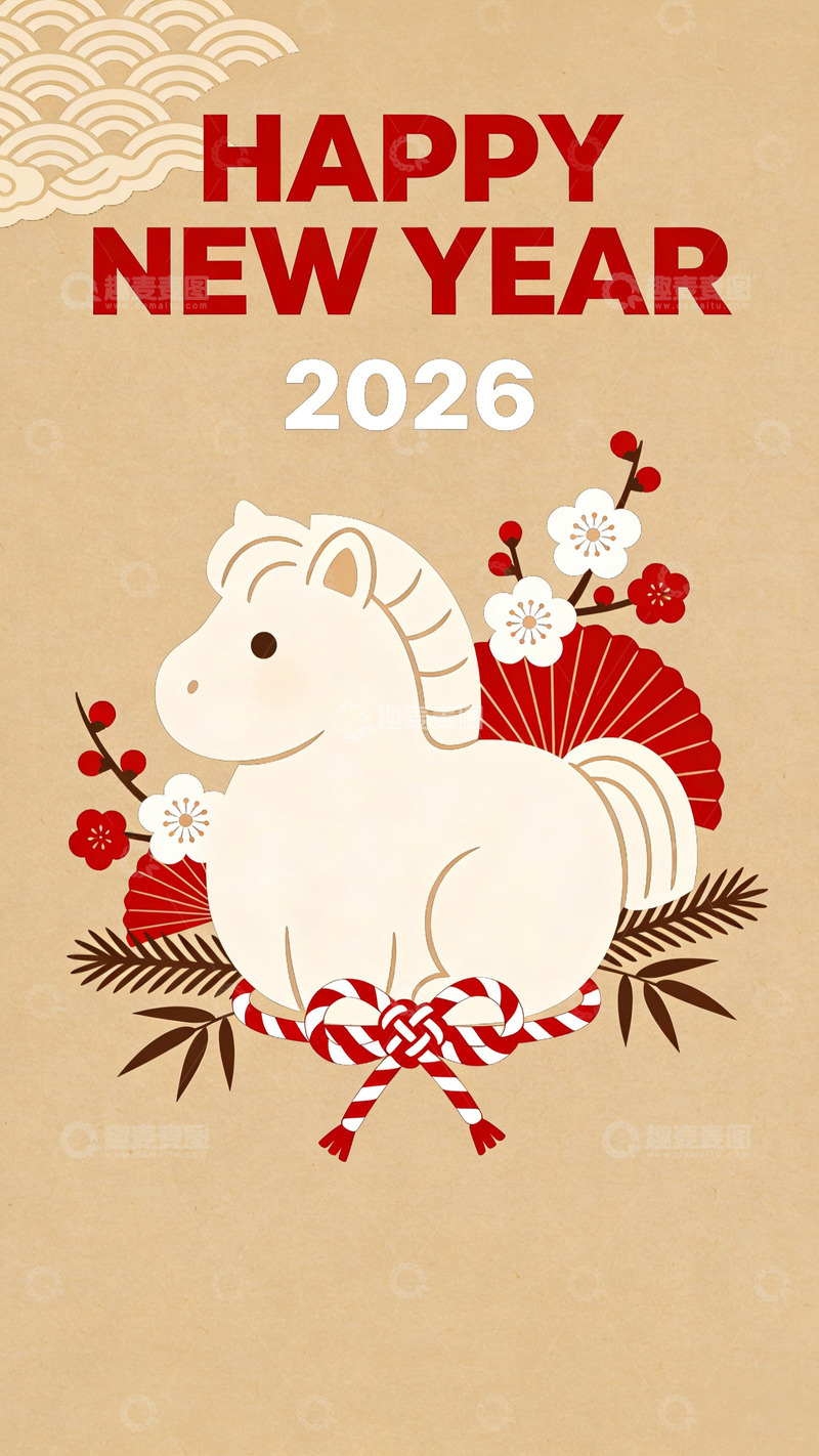 高清大图下载【趣麦麦图】卡通马年新年贺卡设计