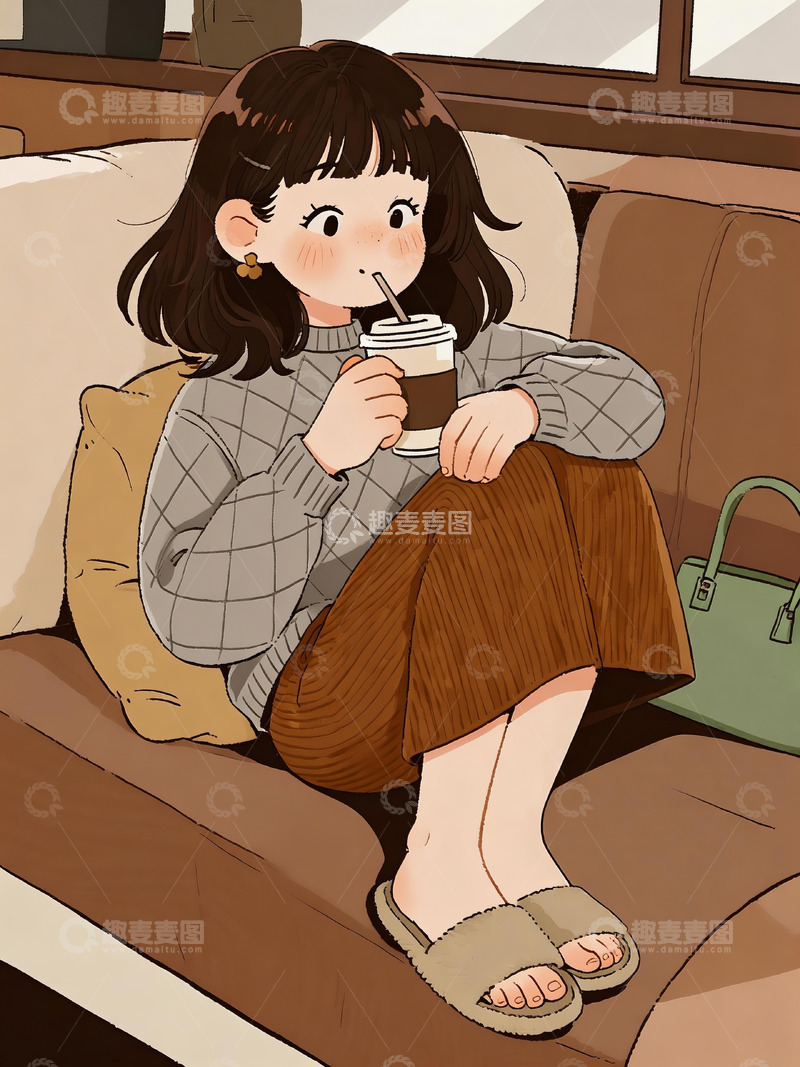 高清大图下载【趣麦麦图】漫画风格美拉德配色女孩3