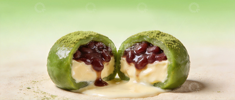 高清大图下载【趣麦麦图】抹茶红豆麻薯芝士球4