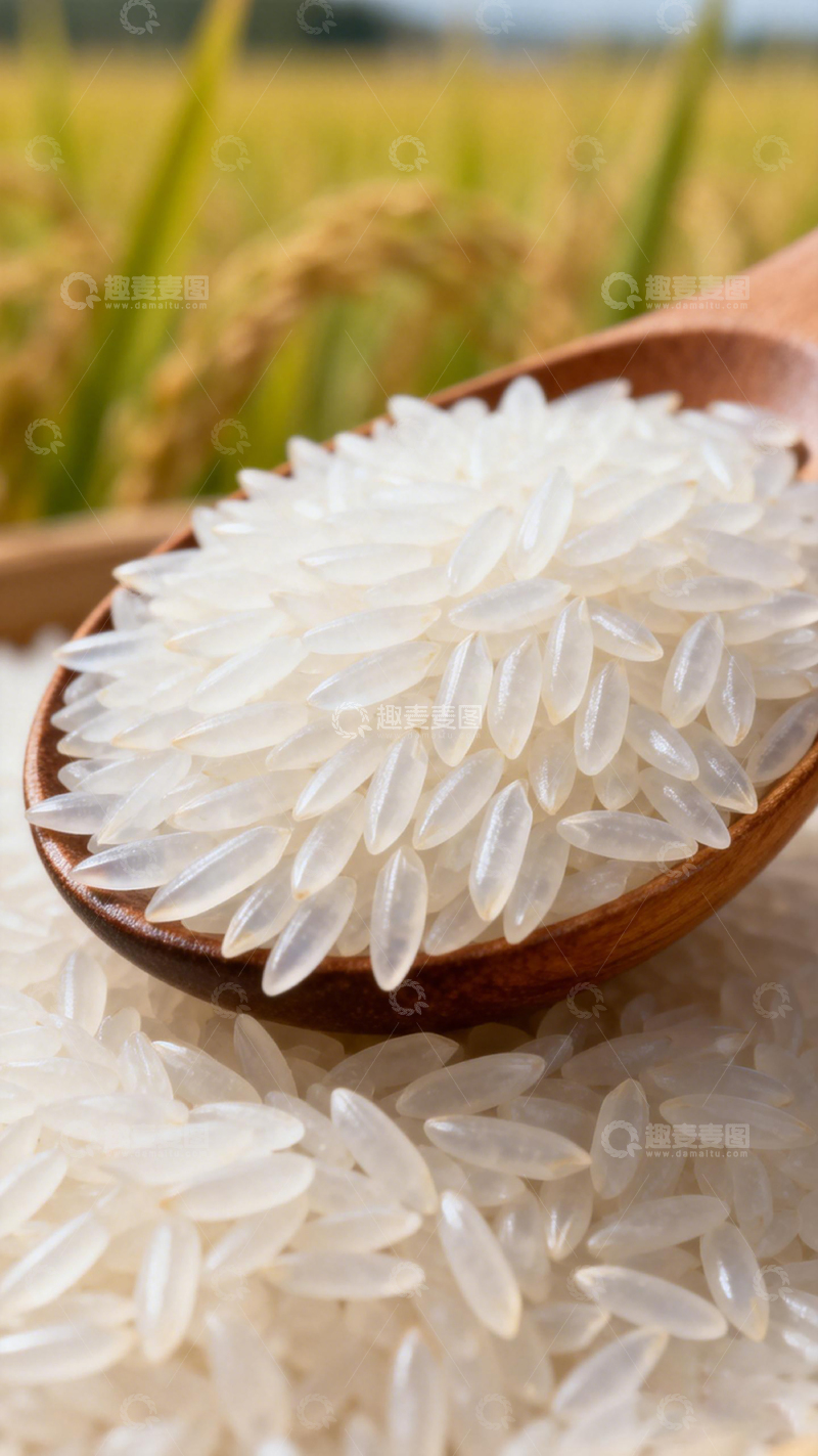 高清大图下载【趣麦麦图】木勺盛白米稻穗背景