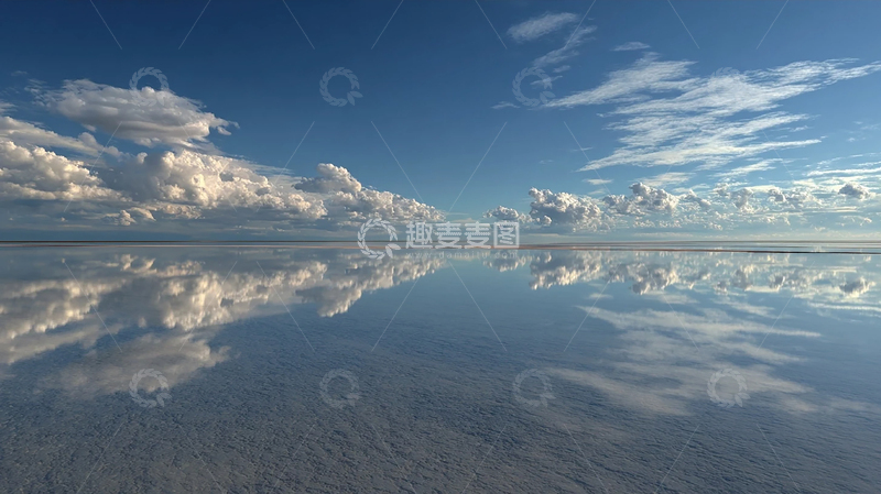 高清大图下载【趣麦麦图】蓝色奇境：云层与水面交织的梦境