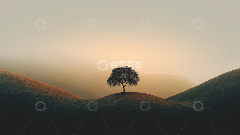 高清大图下载【趣麦麦图】孤树横跨梦幻山丘