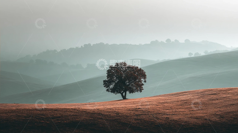 高清大图下载【趣麦麦图】孤树傲立于梦幻山丘