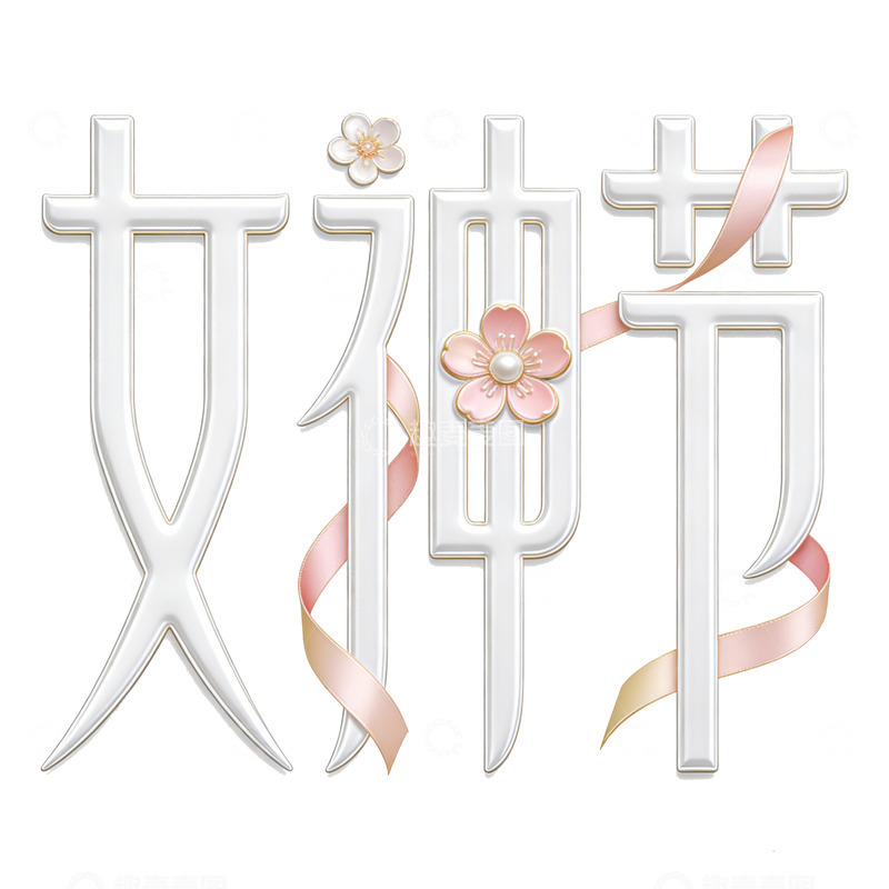 高清大图下载【趣麦麦图】女神节花朵装饰艺术字设计