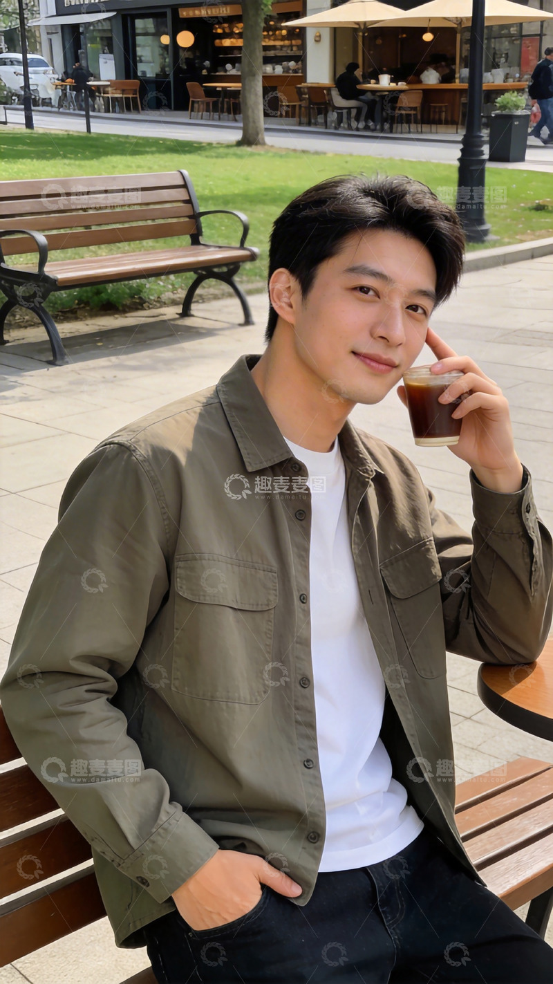 高清大图下载【趣麦麦图】休闲街头咖啡时光男性人像