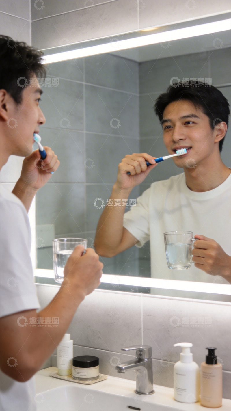 高清大图下载【趣麦麦图】浴室刷牙日常生活写实照片