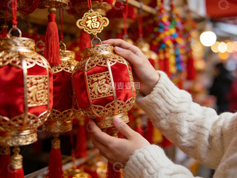 高清大图下载【趣麦麦图】春节红灯笼喜庆装饰摄影手捧灯笼