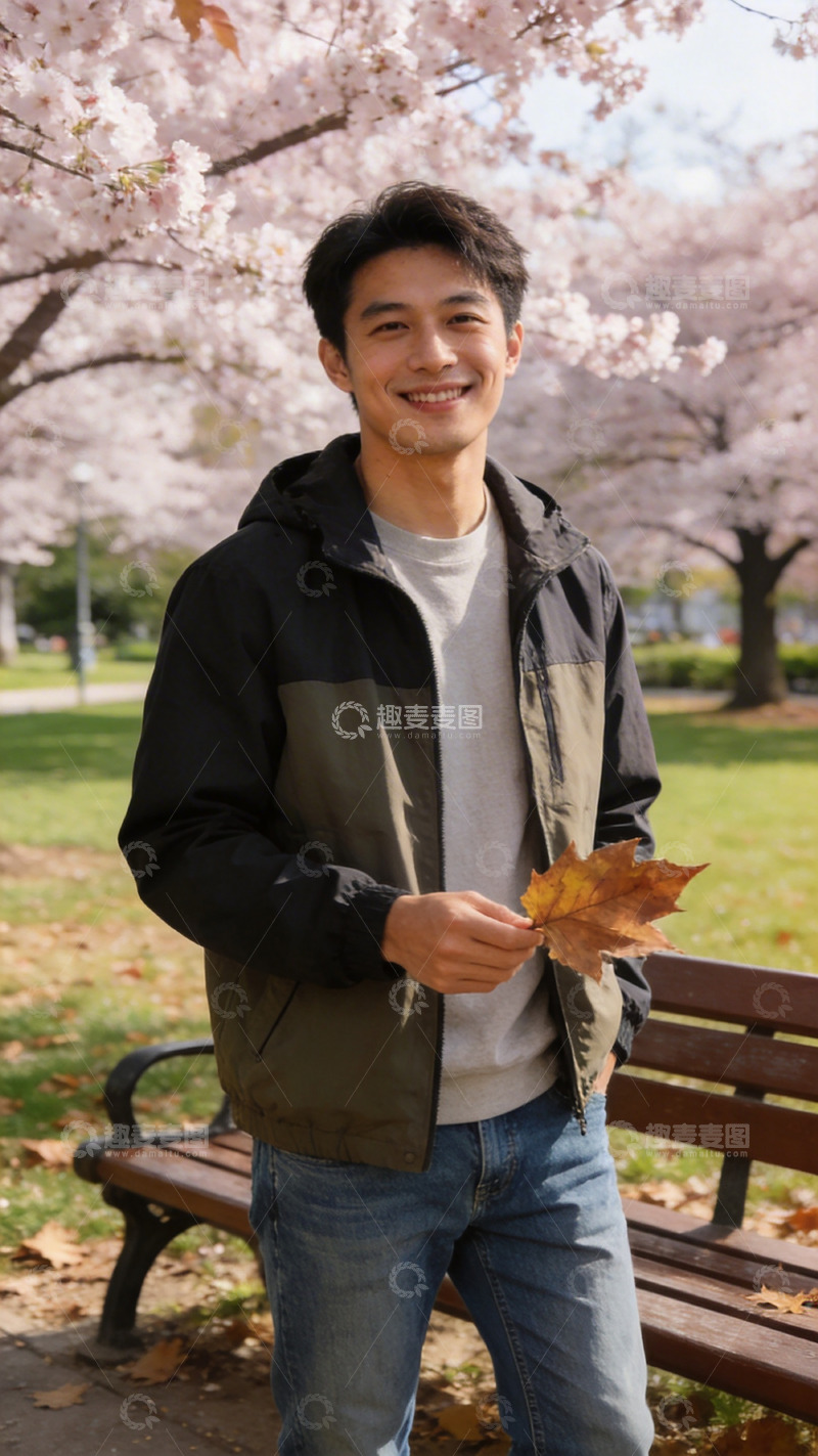 高清大图下载【趣麦麦图】樱花树下秋日男子写真
