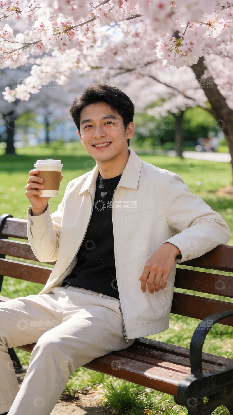 高清大图下载【趣麦麦图】春日公园樱花下休闲时光