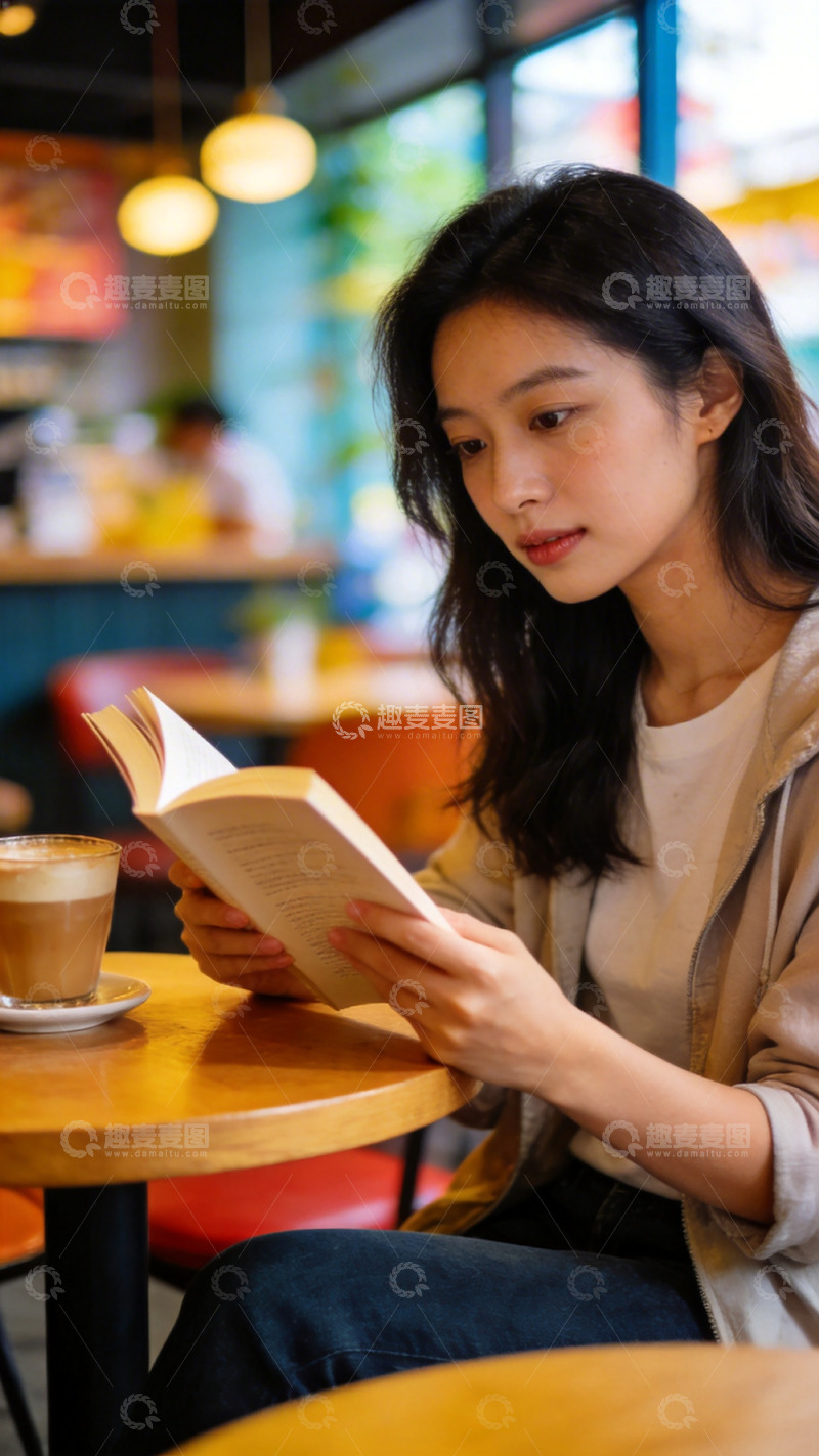 高清大图下载【趣麦麦图】咖啡馆阅读时光美女生活照