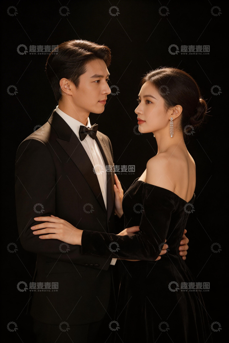 高清大图下载【趣麦麦图】黑色礼服情侣摄影写真