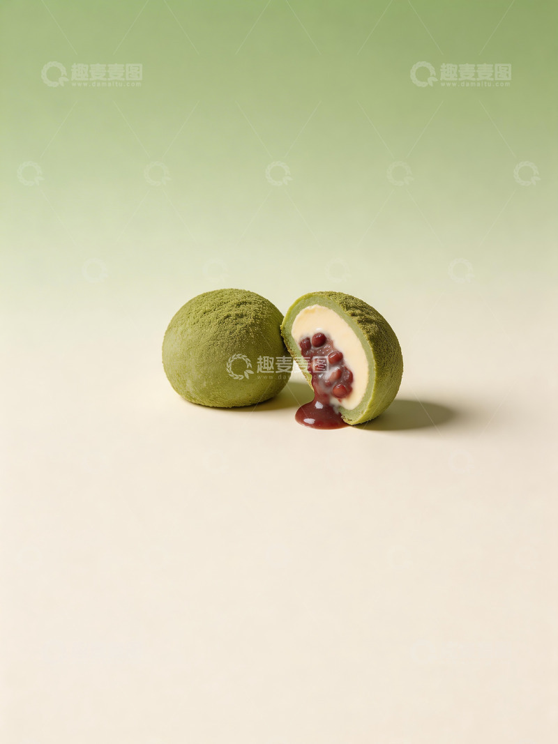 高清大图下载【趣麦麦图】抹茶红豆麻薯芝士球5