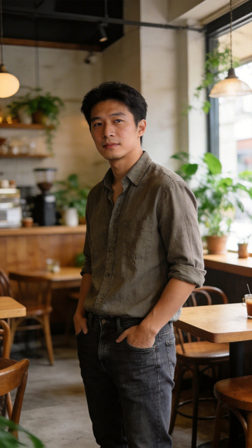 咖啡馆内青年男子肖像