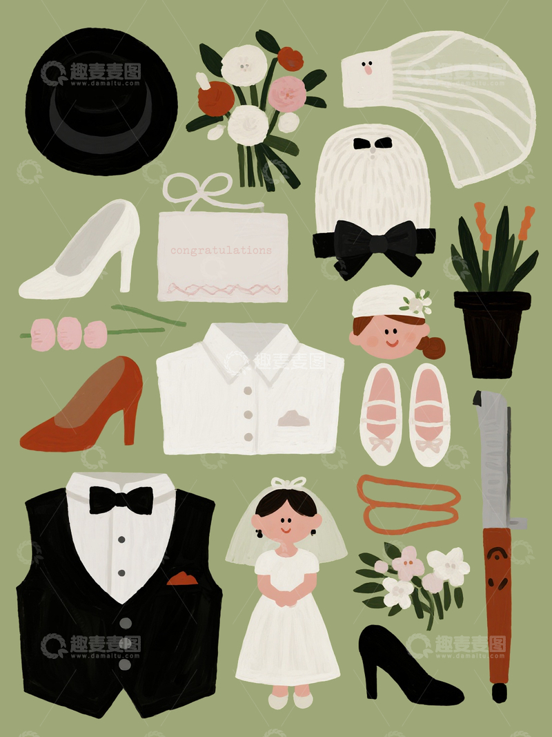 源文件下载【趣麦麦图】拼贴风格婚礼素材1