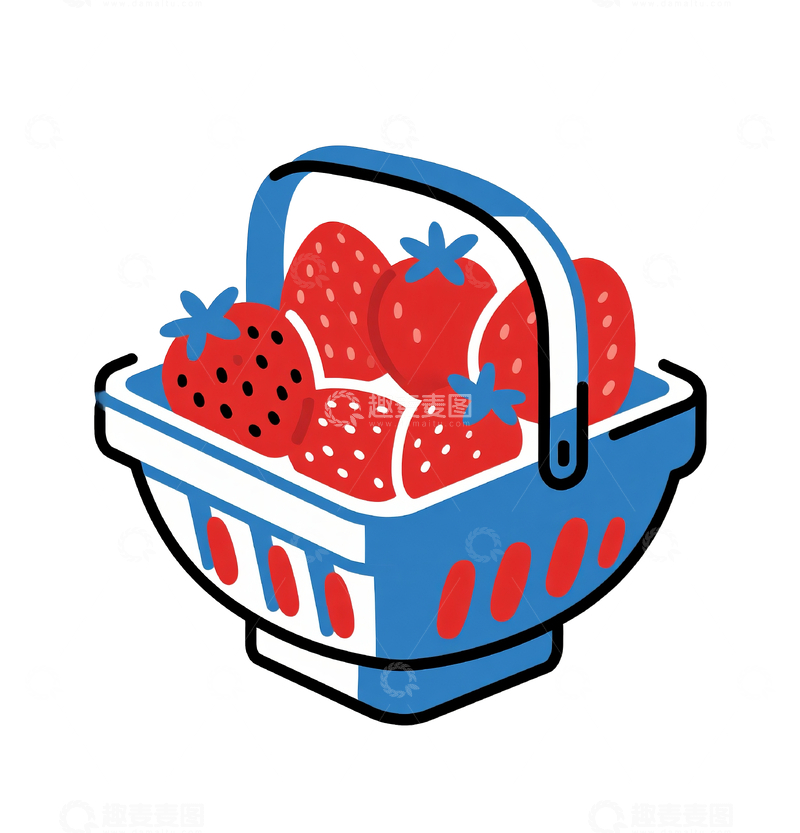 源文件下载【趣麦麦图】丝网印刷风格篮子里的草莓12
