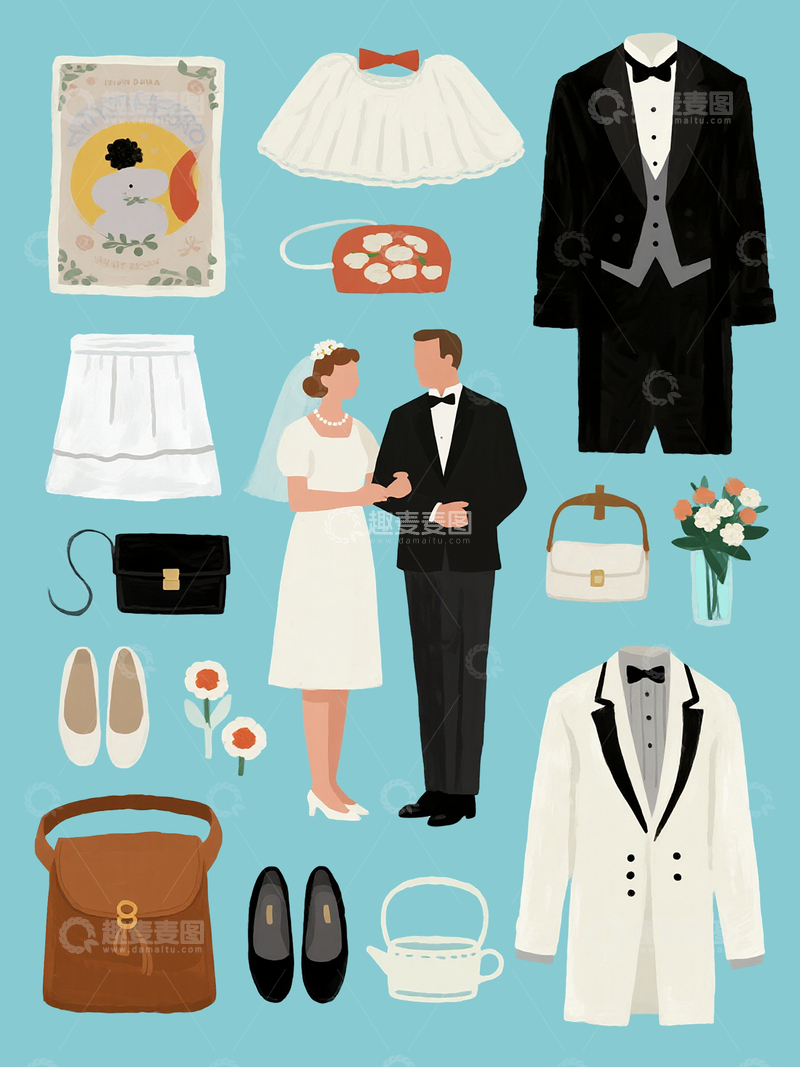 源文件下载【趣麦麦图】拼贴风格婚礼素材2