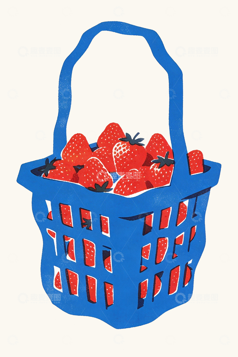 源文件下载【趣麦麦图】丝网印刷风格篮子里的草莓6
