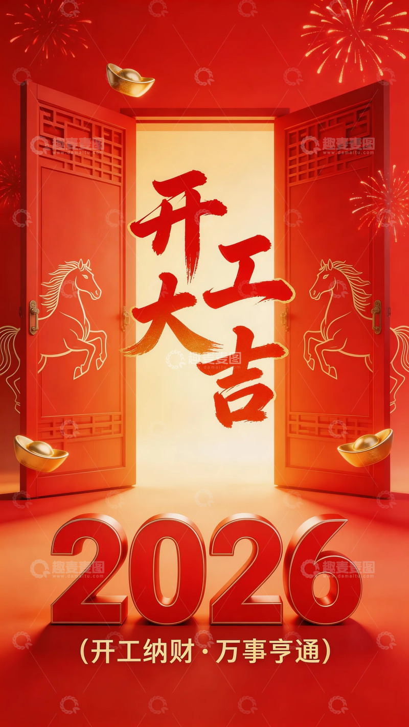 高清大图下载【趣麦麦图】2026春节开工大吉海报设计开门红