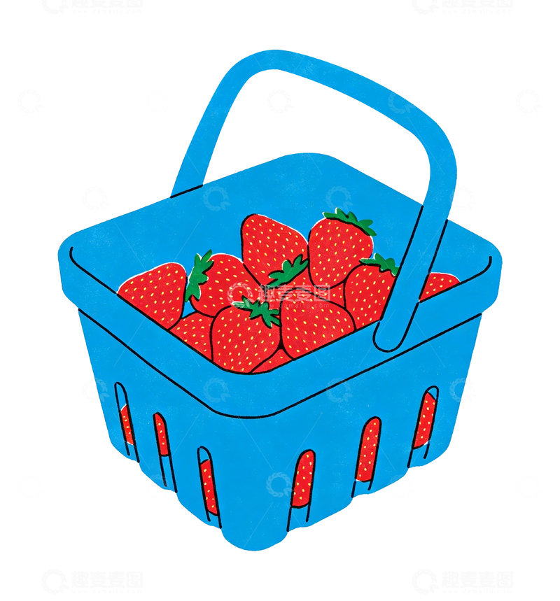 源文件下载【趣麦麦图】丝网印刷风格篮子里的草莓11