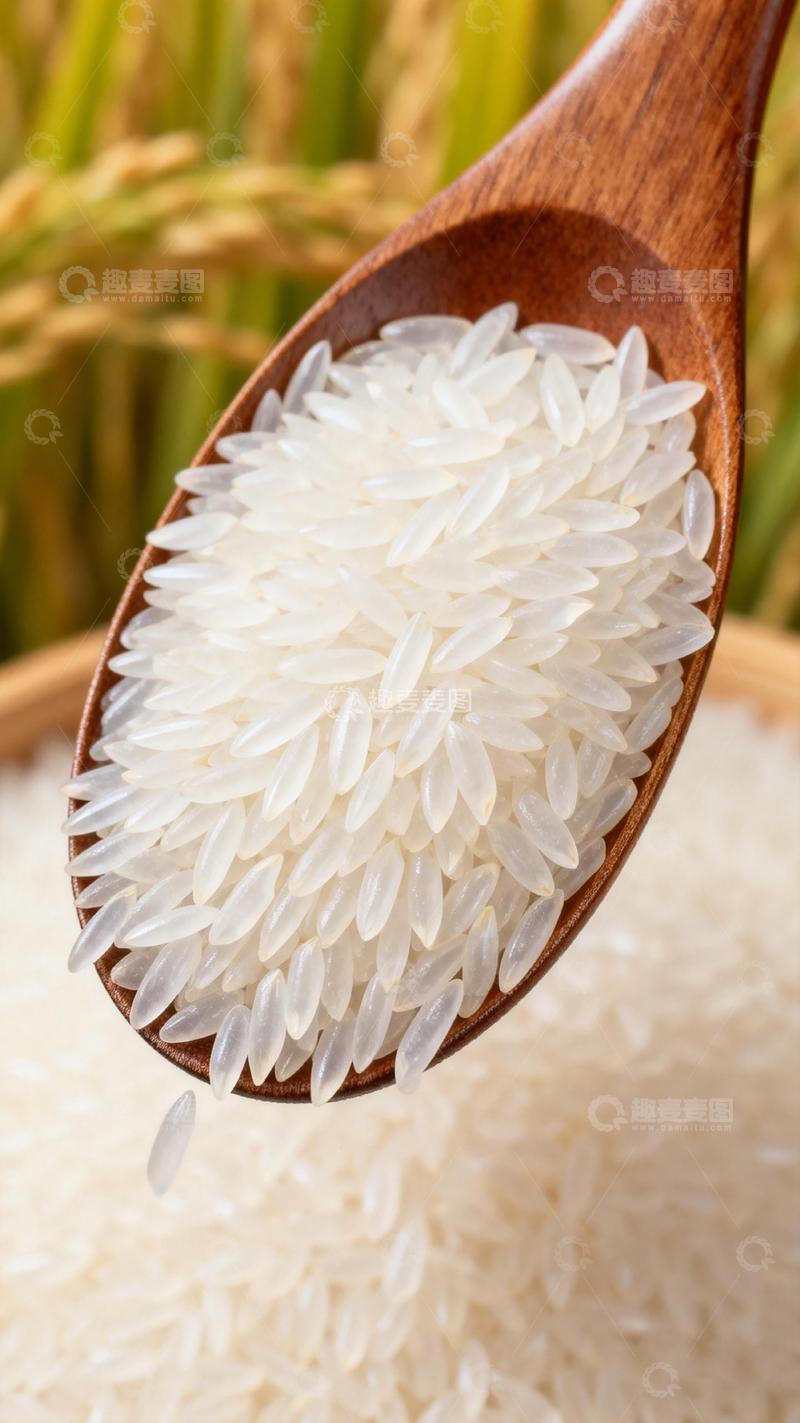 高清大图下载【趣麦麦图】木勺盛白米特写大米素材