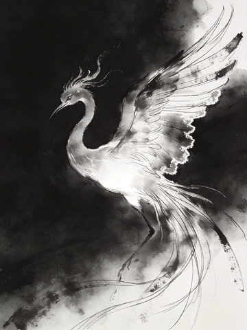水墨画凤凰展翅艺术画作