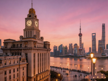 黄昏上海滩建筑风光摄影