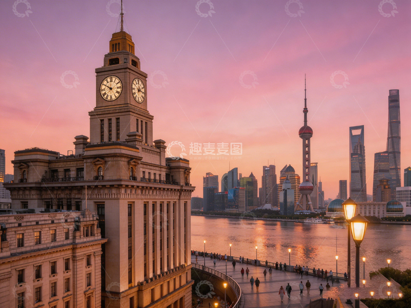 高清大图下载【趣麦麦图】黄昏上海滩建筑风光摄影