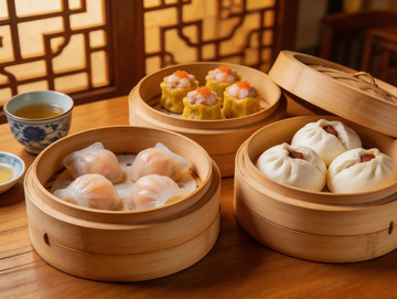 中式点心蒸笼美食摄影广式差点早茶